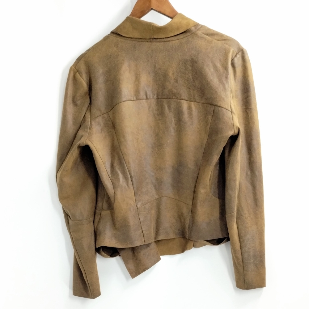 BNCI Vegan‎ Suede Moto Jacket Brown Crackle Zip Drape - Picture 8 of 10